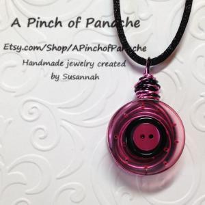 Pink And Black Wire Wrapped Button Corded Necklace