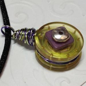 Small Lemon Lime Green And Purple Button Corded..