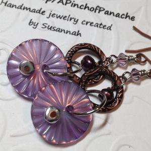 Purple Freshwater Pearl And Button Earrings
