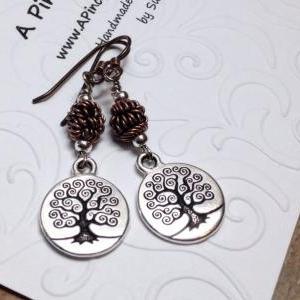 Tree Of Life Coin Earrings, Engraved Tree, Celtic..