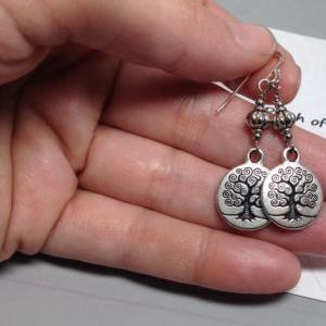 Tree Of Life Coin Earrings, Engraved Tree, Celtic..