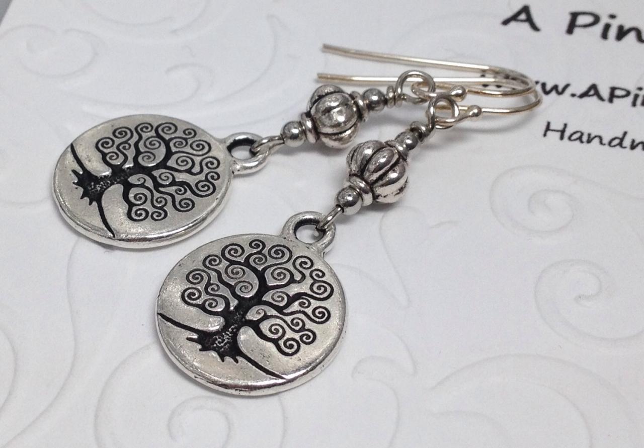 Tree Of Life Coin Earrings, Engraved Tree, Celtic Tree Earrings, Tree Of Life Earrings,tree Art, Mini Tree Pendants